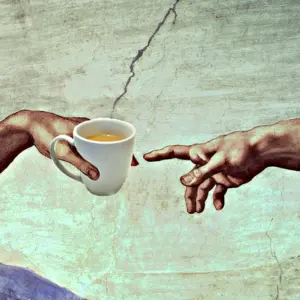 Сотворение Адама руки кофе